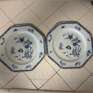 Wood & Sons White Plate Pair (2) Vintage Woods Ware Old Bow KakiYemon